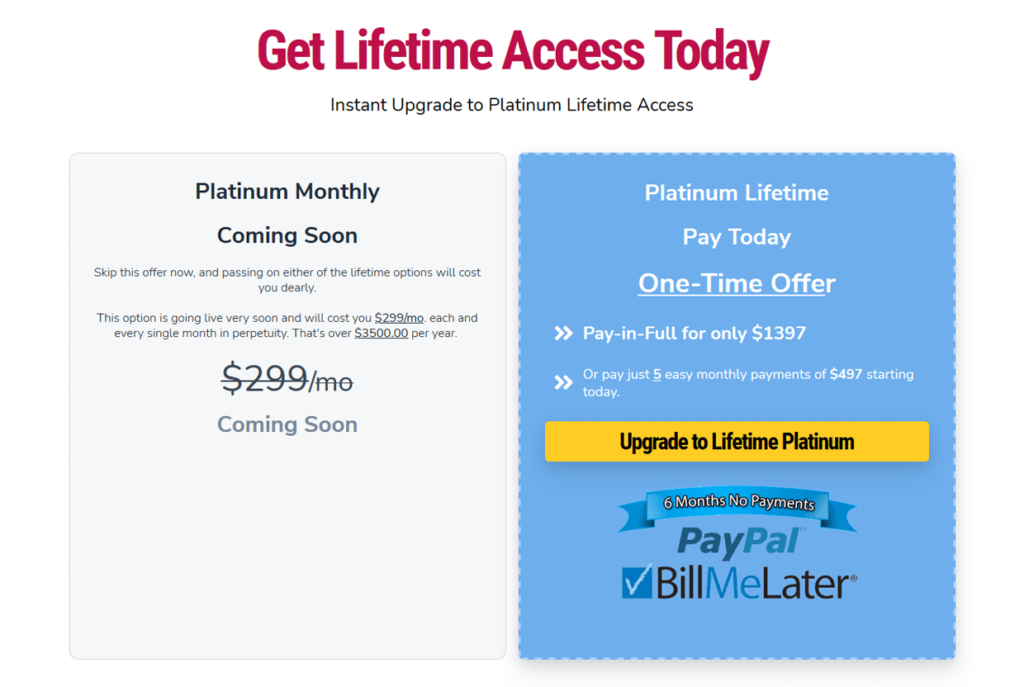 GrooveFunnels Pricing Platinum Lifetime Offer