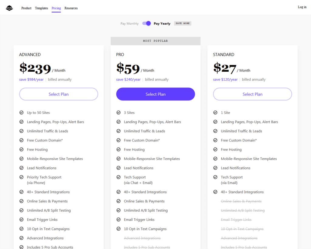 Leadpages Pricing Plans