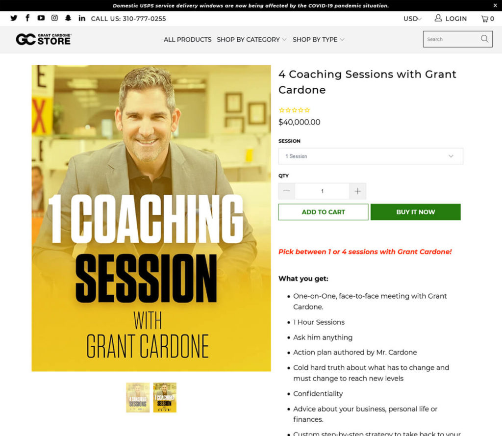 Grant-Cardone-Sales Funnel Types Coaching Session Checkout