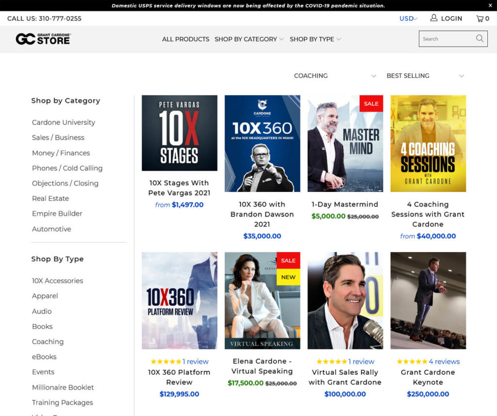 Grant Cardone Sales Funnel Types Coaching Store
