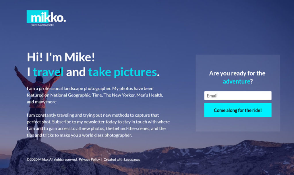 Leadpages Opt-In Lead Generation Funnel Template Example