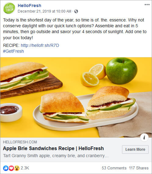 Hellofresh Facebook Post Example