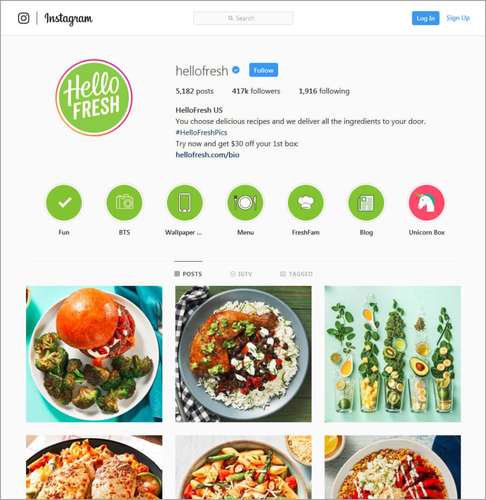 Hellofresh Instagram Page Example