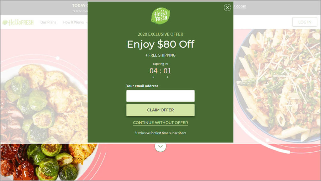Hellofresh Landing Page Example 2020 Offer Pop Up