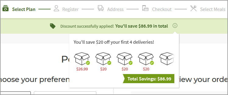 Hellofresh Sales Funnel Example Discount Information Box