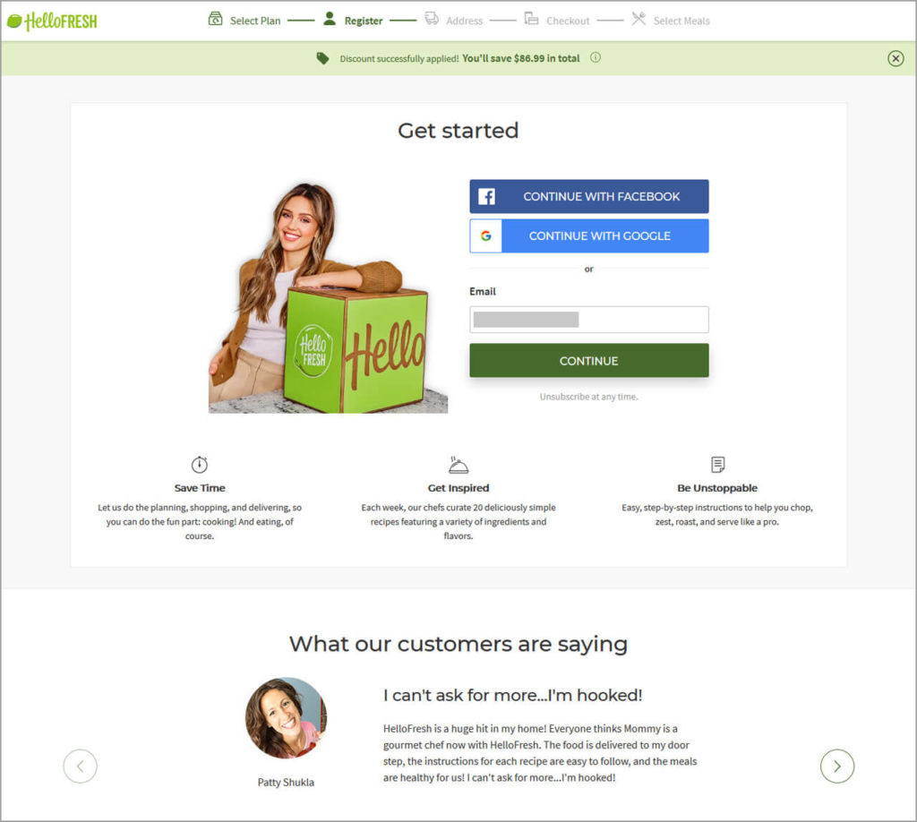 Hellofresh Sales Funnel Example Register Stage