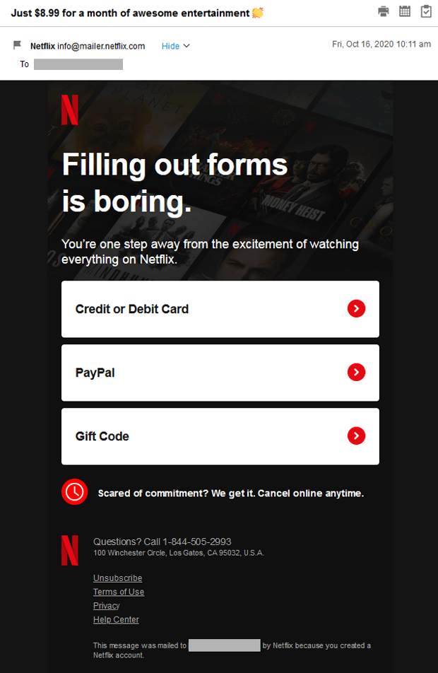 Netflix Sales Funnel Email Marketing Reminder Example