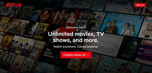 Netflix Sales Funnel Finish Sign Up Landing Page