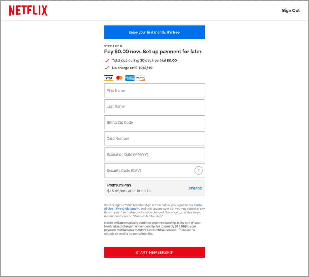 Netflix Sales Funnel Start Membership Page