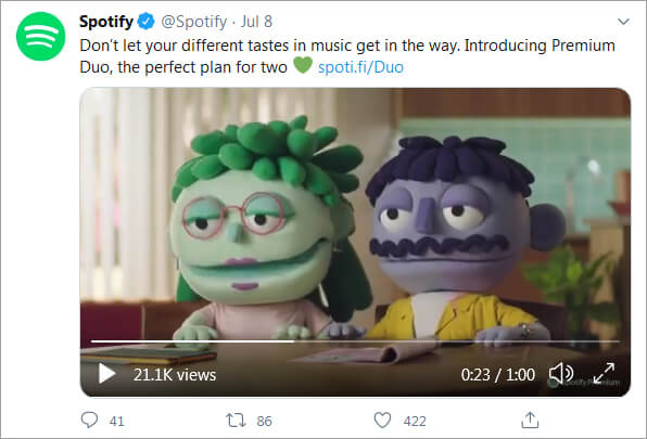 Spotfify Twitter Advert Example