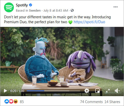 Spotify Facebook Advert Example