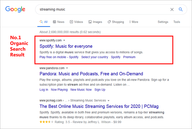 Spotify Google Search Engine Listing Example