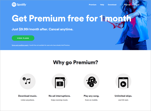 Spotify Sales Funnel Premium Upsell Landing Page