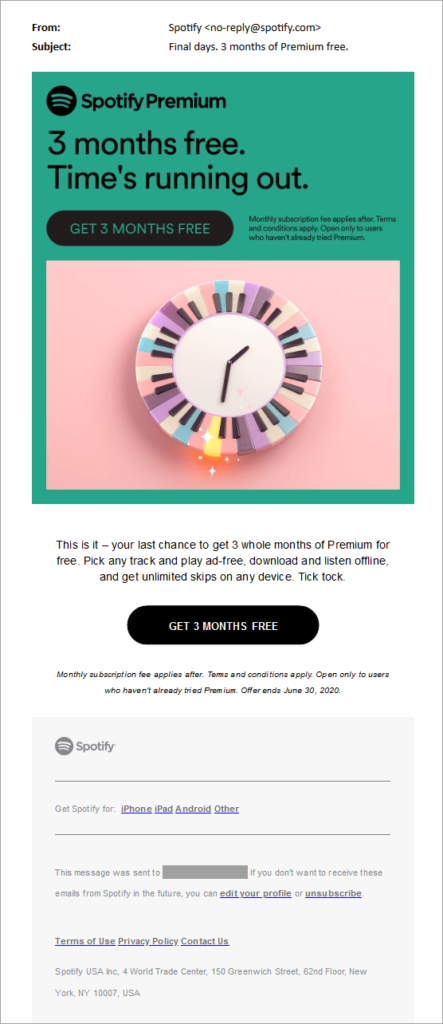 Spotify Sales Funnel Upsell Email Reminder Example