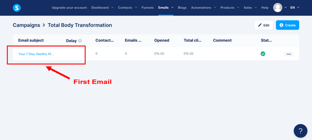 Create A Funnel Systeme.io Campaigns First Email In Dashboard