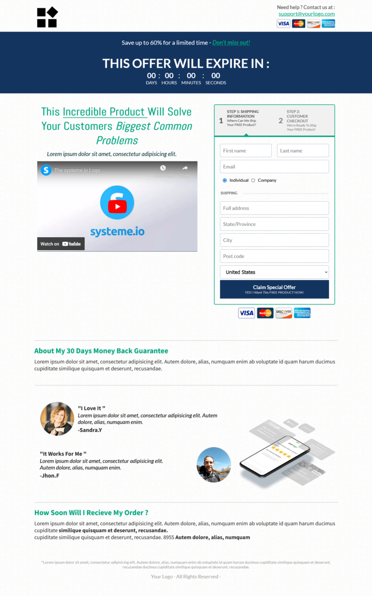 Create A Sales Funnel Checkout Page Systeme.io Template Full