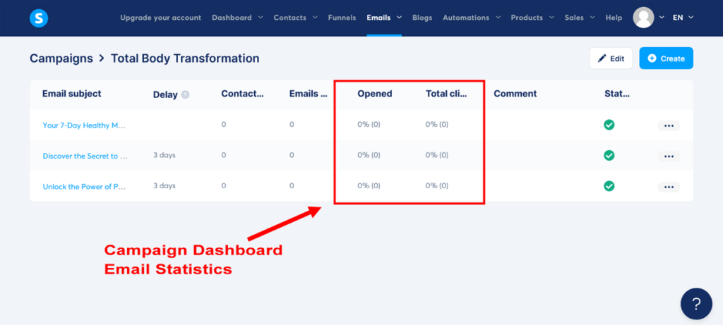 Create A Sales Funnel Systeme.io Campaign Dashboard Email Statistics