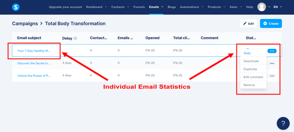 Create A Sales Funnel Systeme.io Campaign Email Statistics Settings