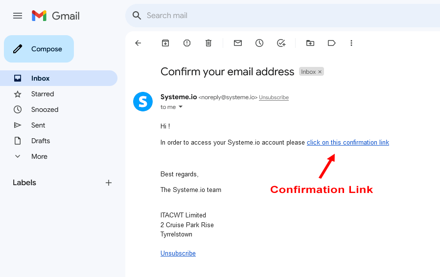 Create A Sales Funnel Systeme.io Onboarding Confirm Email Address