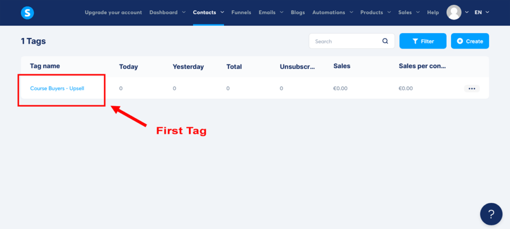 Create A Sales Funnel Systeme.io First Tag In Dashboard