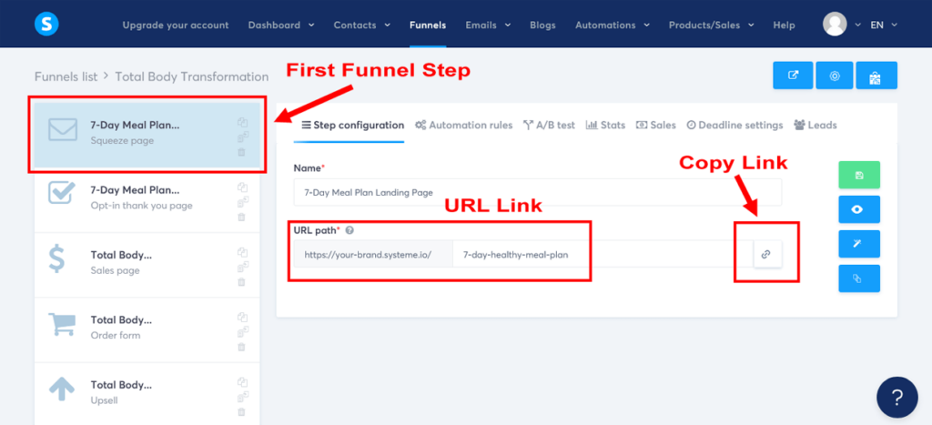 Systeme.io Copy Landing Page Link To Launch Sales Funnel