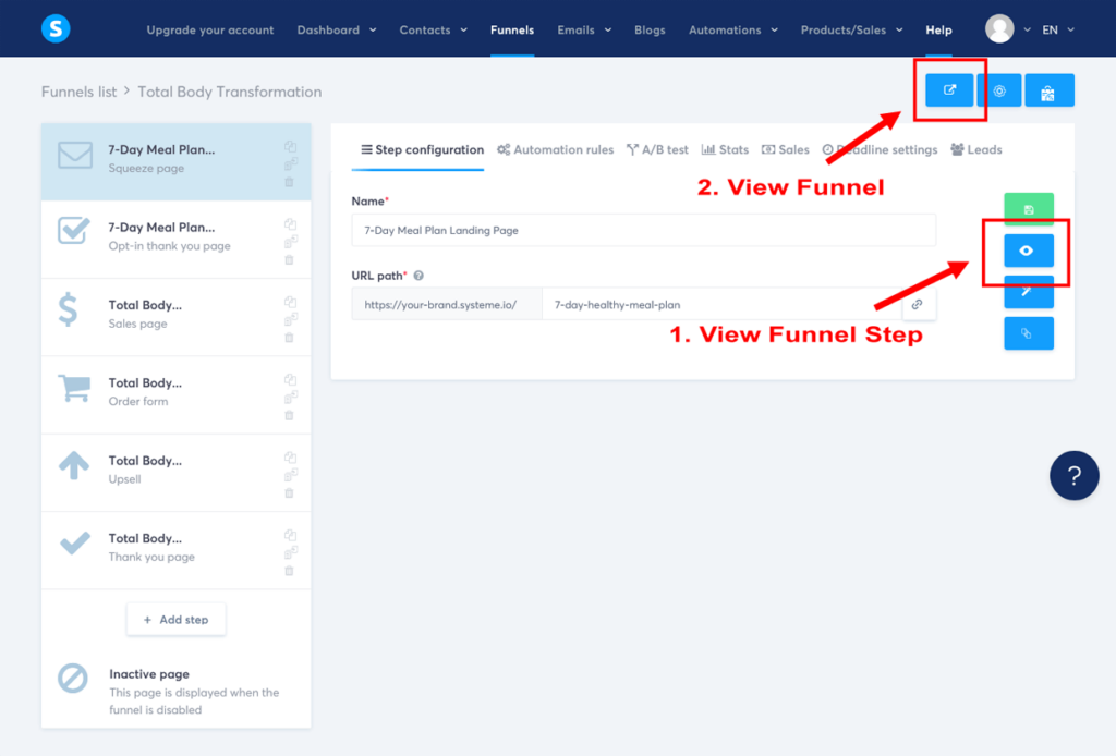 Systeme.io Launch Sales Funnel Preview Steps