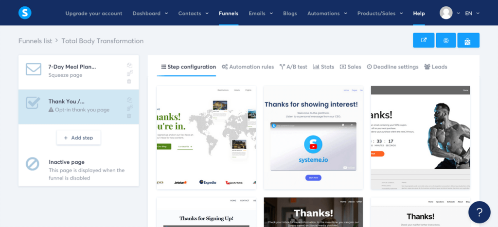 Create A Sales Funnel Systeme.io Opt-in Thank You Page Templates