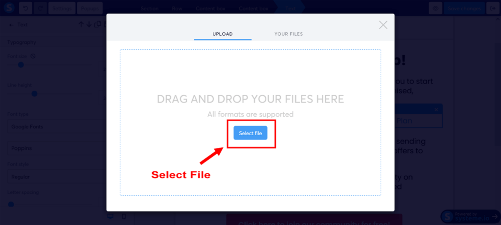 Create A Sales Funnel Systeme.io Select File To Upload