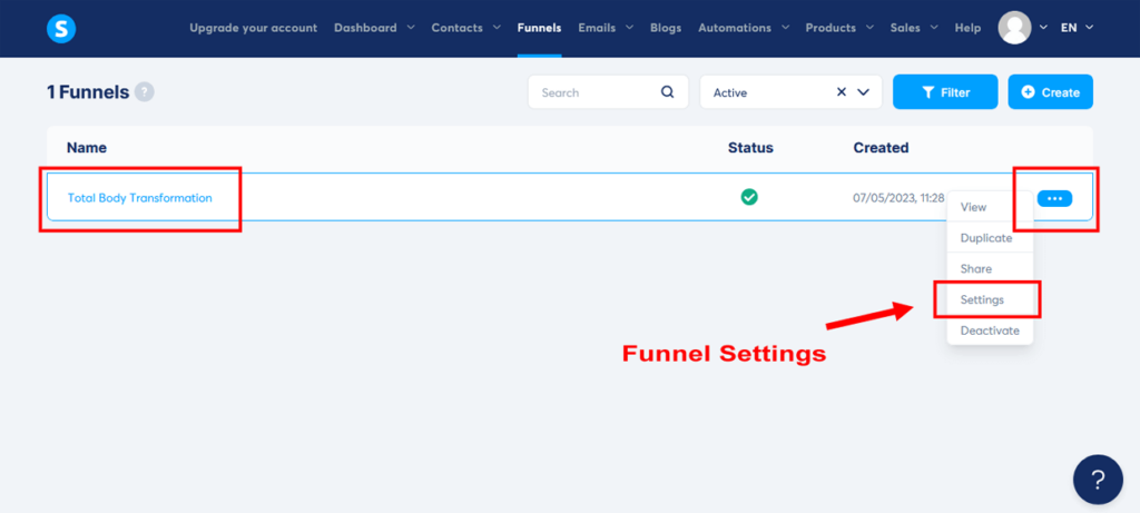 Systeme.io Create Sales Funnel Settings