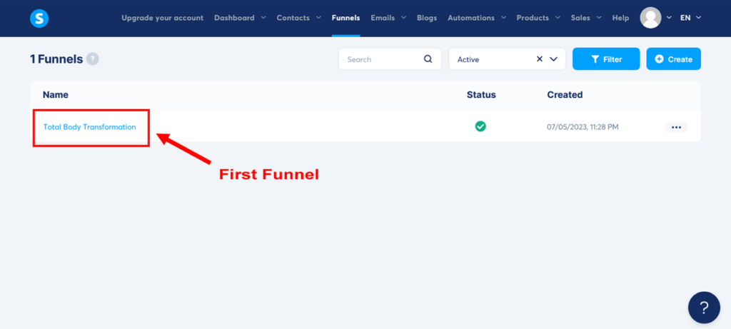 Systeme.io First Sales Funnel In Dashboard