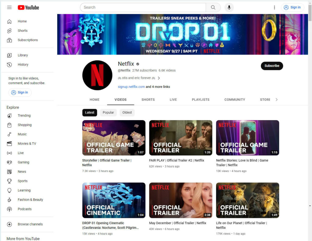 Netflix Funnel Traffic YouTube Homepage