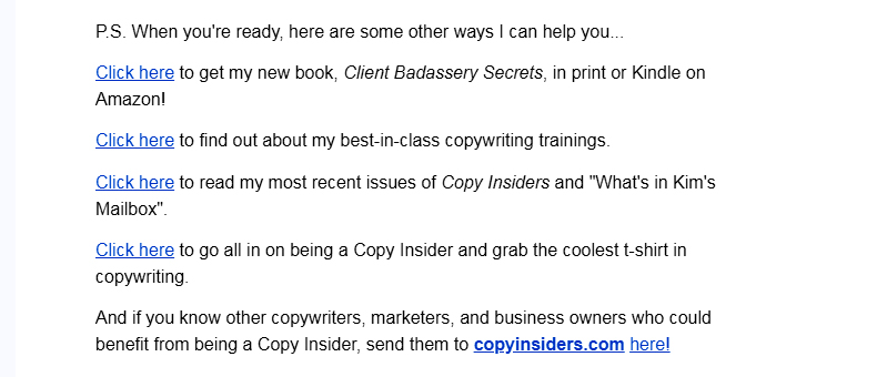 Welcome Email Example Kim Krause Schwalm Copywriting Breakdown Postscript Engagement